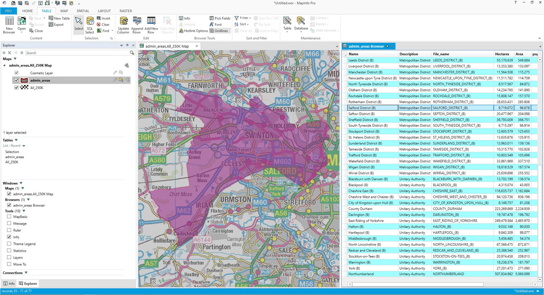 MapInfo Pro screenshot - software allows users to visualise and analyse spatial and attribute data